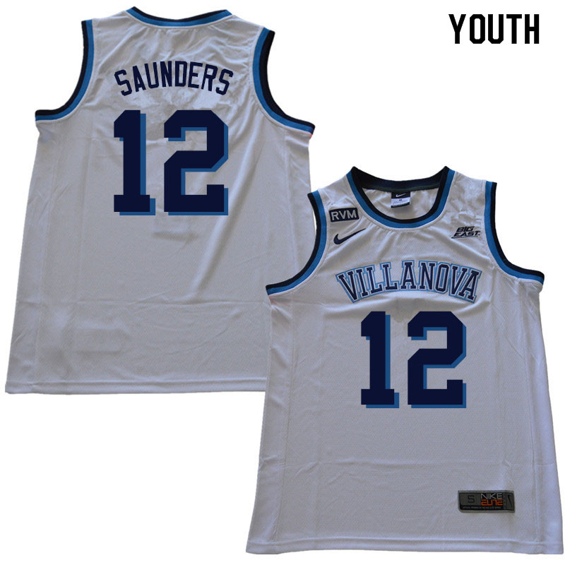2018 Youth #12 Tim Saunders Villanova Wildcats College Basketball Jerseys Sale-White - Click Image to Close